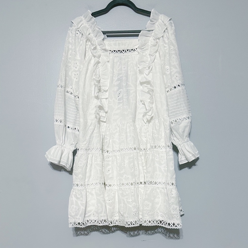 New Beulah Puff Shoulder Ruffled Mini‎ Dress Tiered Skirt Festival Size Small